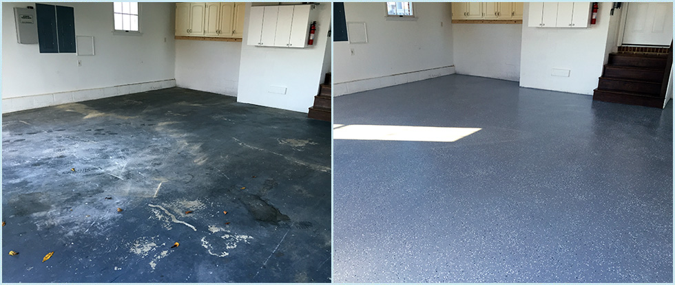 Garage Floor Before Epoxy Finish & After